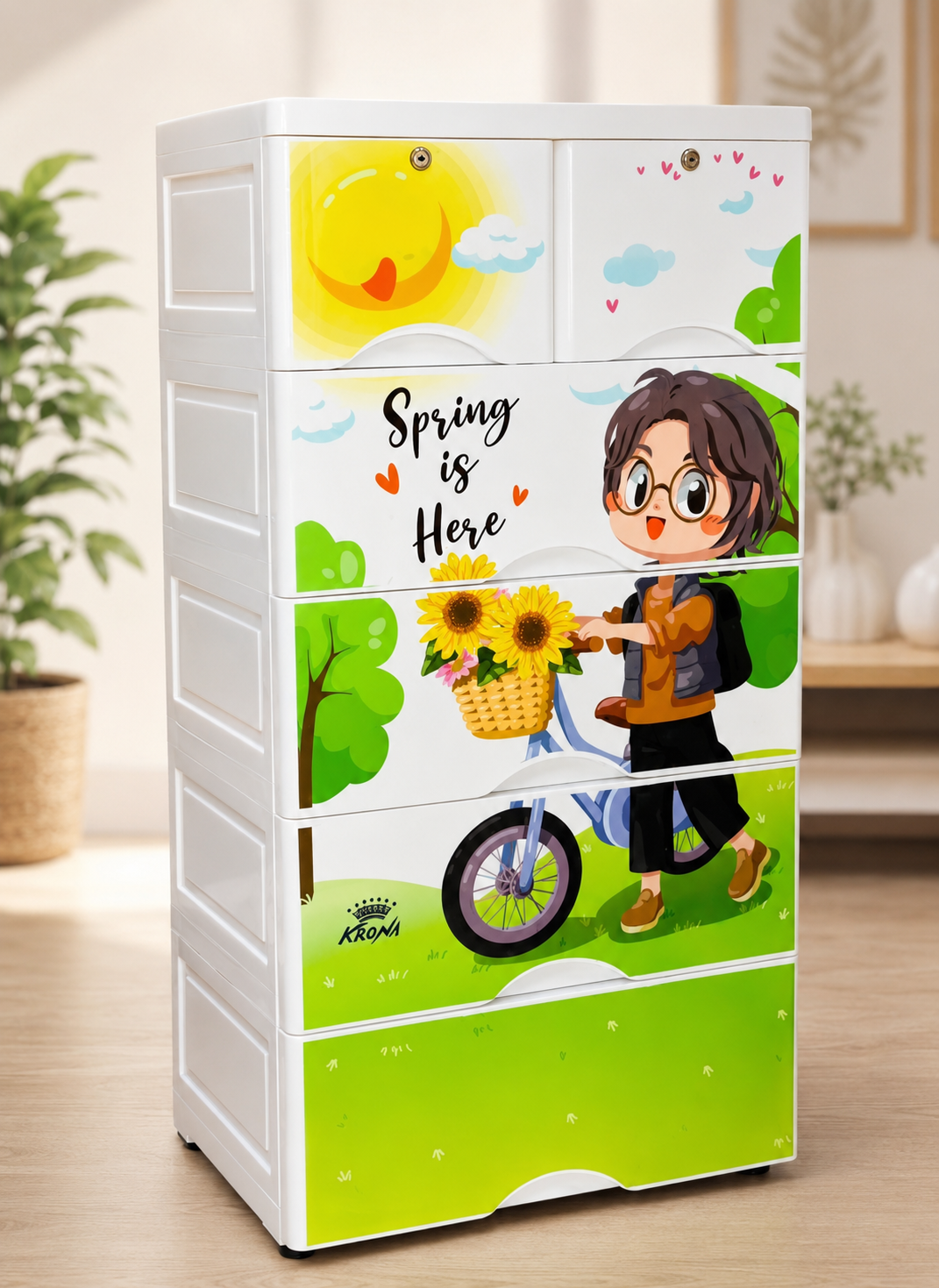 6 Drawer Multipurpose Plastic Storage Cabinet | Kids Room Organizer | Spring Theme